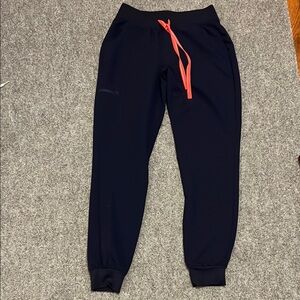 Figs Navy Joggers with Coral Drawstring : Small Tall